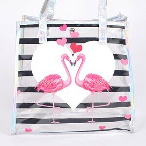 Clear - Flamingos In Love Tote Bag- Transparent - Waterproof- Events - NWT